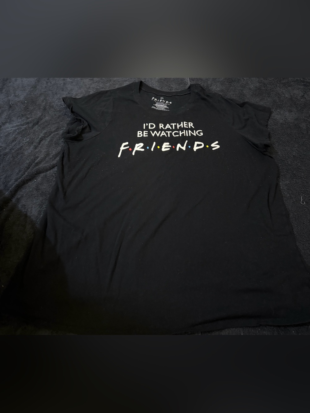 FRIENDS Black Short Sleeve Graphic Tee with White Logo and Color Dots
